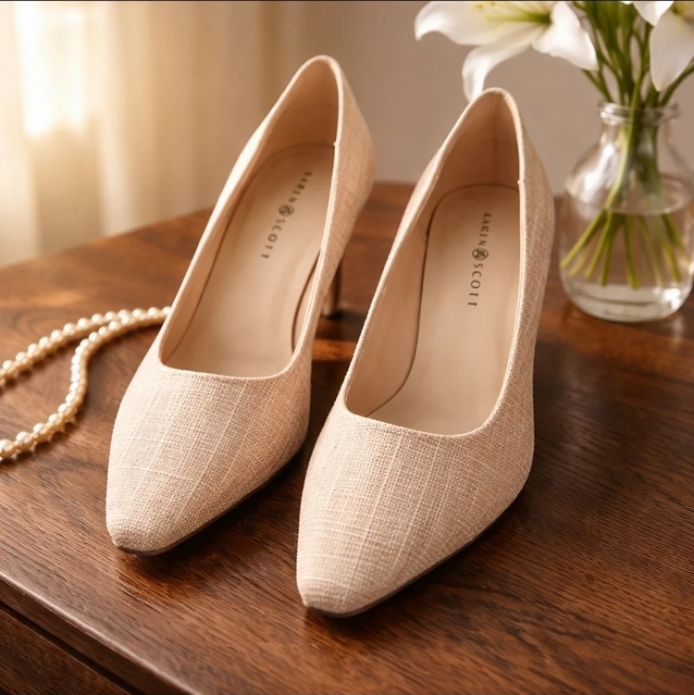 Karen Scott Tweed Heels Light Beige Cream Natural Size 6M